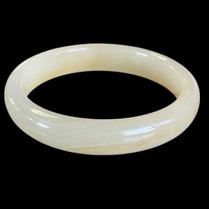 Nephrite Jade Natural Solid Stone Bangle Bracelet Translucent Cream Toffee Swirl
